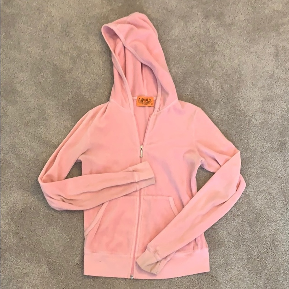Pink, velour Juicy Couture hooded zip-up